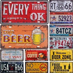 Pintura de metal Placa de lata de metal Placa Retro Placa de carro Rota de cerveja gelada 66 Pub Bar Cafe Garage Art Poster Decoração de parede 15x30cm T220829