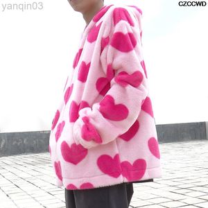 Jackets masculinos Hip Hop Autumn Winter Men Streetwear Hoodie Love Print Harajuku Plush Fleece Roupet Zipper Feminino L220830