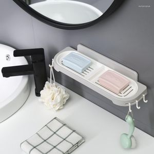 Soap Dishes Creative Wall Mounted Box Double Grids Draining Rack Bathroom Holder Sponge Storage Plate Tray Gadge