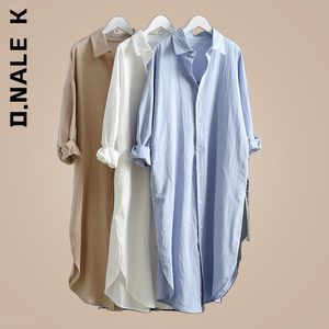 Abiti casual D.Nale K Primavera Estate Casual Vintage Abiti longuette lunghi puri Abito camicia bianca per donna Abbigliamento in cotone lino 220829