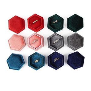 Hexagon Velvet Ring Box Box Travel Jewelry Jownder حامل مع غطاء قابل للفصل لمشاركة الزفاف