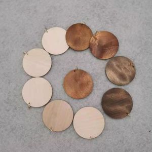 DIY 5cm Wooden Pendant Jewelry Components Monogram Engrave Laser Blank Wood Disc For silicone bead bracelet wood keychain Accessories