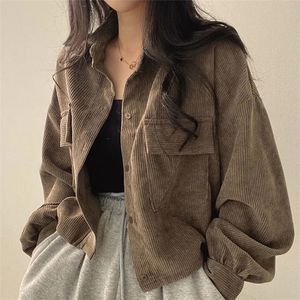 Womens Jackets Fashion Corduroy Jacket Womens autumn Korean simple single breasted long sleeve Lapel solid jacket high quality 220830