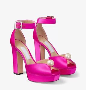 Kl nningskor Summer Red Soles High Heel Sandals Women s Suede Platform Pumpar med Pearl Details Open Toe Ladies Dress Party Wedding EU35