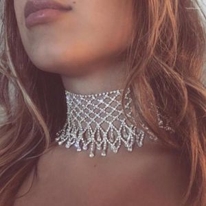 Chokers Necklaces Luxury Crystal Rhinestone Choker Necklace For Women Tassel Chain Punk Hyperbole Vintage Statement Jewelry