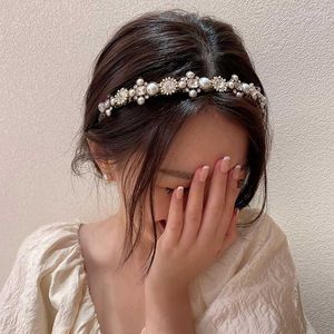 H￥rklipp mengjiqiao Korean lyxig vintage kristallblomma h￥rband f￶r kvinnor flickor eleganta p￤rlhuvudwrap tillbeh￶r smycken
