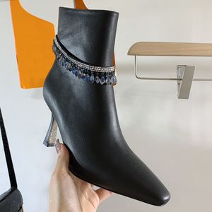 JC Jimmynesty Choo Ladies Boots Crystal Lampa Dekoracja Buty Jakość Małe kwadratowe buty na wysokim obcasie luksusowe projektanci