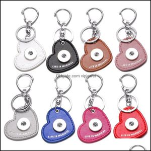 Keychains Noosa Heart Colorf PU CAIL CANTECIMENTO CANTECIMENTO DE CAIXA PELEMENTE BOTTNS DIY 18mm Botões unissex Bag dos anéis de chave no atacado para Wo Vipjewel DHKFY