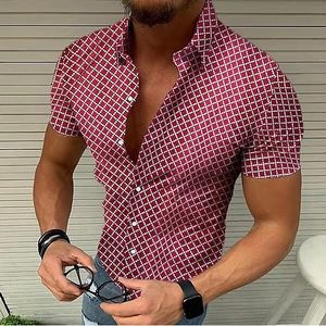 Mäns casual skjortor Summer Check Plaid Digital tryckt skjorta Fashion Mens Bohemian Bluses Homme Design Tops Blus High Quality Plus Size Bekvämt trycktröja