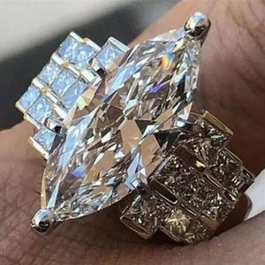 Alyans Lüks Takı 925 STERLING Gümüş Büyük Marquise Cut Beyaz Topaz CZ Elmas Taşlar Parti Sonsuzluk Kadın Nişan Band Yüzük Hediye