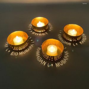 Mum Tutucular Eid Ramazan Tealight Tutucu Iron Hollow Vintage Projeksiyon Şamdan Müslüman Mübarek Işık Partisi Düğün Ev Dekor