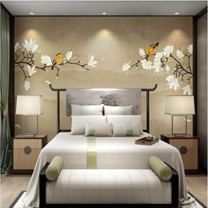 Pokój 3D Tapeta niestandardowy pociekł mural Nowy chiński Magnolia Flower Ręcznie malowane kwiaty i ptaki Wal Tapeta dla ścian 3 D260W