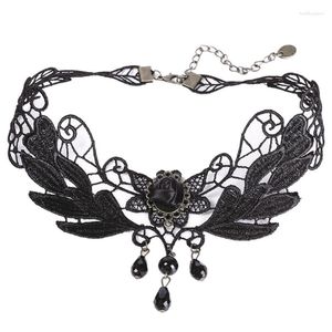 Choker 1PC Damen Stil Schwarz Stoff Rose Blume Perlen Anhänger Spitze Halskette Gothic Schmuck Falsche Kragen Aussage