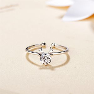 925 Sterling Silver Wedding Ring Antlers Diamond Adjustable Ring Fashion Jewelry
