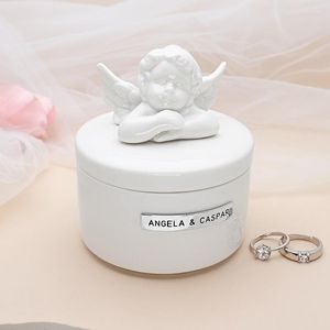 Party Supplies Personalized Wedding Ring Box Custom Name Ceramic Bearer Engagement Jewelry Holder Proposal