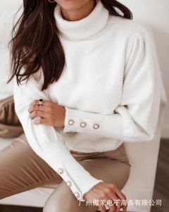 Sweter dla kobiet damski 2022 Autumn and Winter White Fur Turtleeck Casual Solid Kolor Top