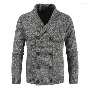 Herrtröjor män stickad kofta tröja 2022 Autumn Winter Brand Men's Solid Casual mode dubbelbröst stickade knitar