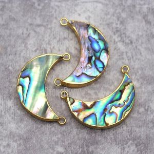 Pendant Necklaces PM32022 Gold Plated Natural Abalone Shell Charms Connector Double Hole Pendants Cresent Moon Shape Jewelry