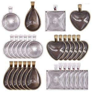 Pendant Necklaces 48-Pieces 4 Styles Trays 24Pcs Round & Square Heart Teardrop And Bright Glass Cabochon Dome Tiles For Crafti