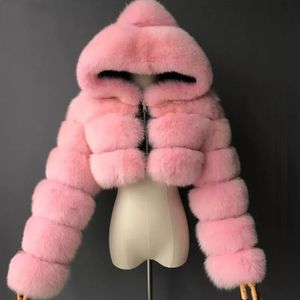 Women's Fur Faux High Quality ry Cropped Coats and Jackets Women Fluffy Top Coat With Hooded Winter Jacket Manteau Femme 220830