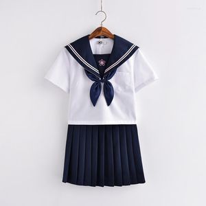 Kleidungssets JK Schuluniformen f￼r M￤dchen rosa Kirschbl￼ten Stickerei Student Anzug Kurzarm japanische Frauen College Segler Uniform