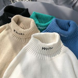 Men's Sweaters Winter For Korean Fashion Streetwear Mock Neck Solid Color Cashmere Sweater Woolen Slim Fit Trends 220830