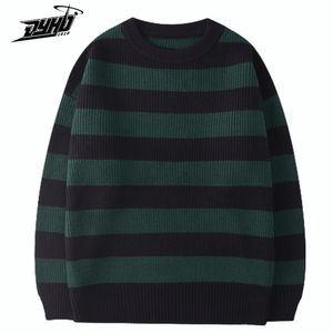 Blusas masculinas de malha vintage masculino masculino harajuku pullover de algodão casual Tate Langdon Sweater Mesmo estilo Tops listrados verdes outono 220830