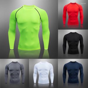 Herr t-skjortor fyra s￤songer som k￶r t-shirt l￥ng￤rmad gym fitness kompression mma skjorta basket tr￤ning sport tights elastic