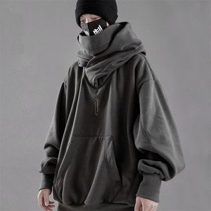 Мужские толстовок толстовок Houzhou Techwear черная толстовка толстовок толстовки с толстовки с толстовкой с капюшоном с мешковиной харадзюку японская уличная одежда хип -хоп осень туртлен мужски 220831