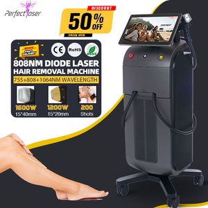 2023 Big Power Alexandrite Diode Laser Hair Removal Machine 3 våglängd 755 1064 808NM Tråd ansiktshårborttagningsanordning för benbikini ansiktsman