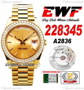 EWF Day Date 228345 A2836 Automatik-Herrenuhr, 40 Gelbgold, Diamantlünette, Champagner-Zifferblatt, Präsidentenarmband, gleiche Seriennummer, Super Edition Puretime A1