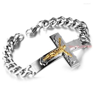 Link Bracelets Fashion Stainless Steel Men s Charm Retro Mens High Quality Cool Gold Cross Male Jewelry Accessory