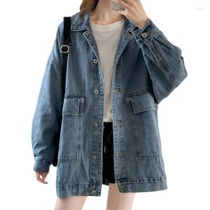 Damen Jacken Jacke Damen Frühling Lose Vielseitig Langarm Top Kragen Einreiher Strickjacke Reine Baumwolle Große Tasche