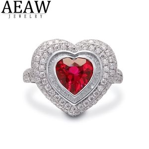 Solitaire Ring Wedding Rings Main Lab Ruby 10Carat 65mm Heart Shap Side Stone 10K White Gold Fine Valentines Day Annive 220829