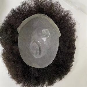 Capelli umani brasiliani Pelle PU Base 6MM Afro Curl Toupees Toupee da uomo per l'America africana Sistema di sostituzione dei capelli naturali da uomo nero