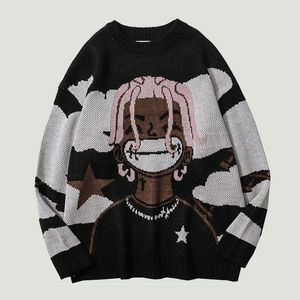 Męskie swetry moda harajuku vintage kreskówka anime dzianina sweter sweter męski Hip Hop Streetwear Owczesny luźne brzydkie brzydkie swetry unisex 220831