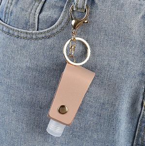 Hand Sanitizer Leather Case Key Chain Holder Refillable Travel Flip Cap Bottle Reusable Containers Accessories with Keychain Carrier