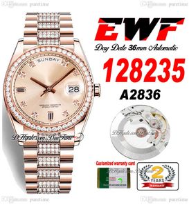 EWF DAG DATUM 128235 A2836 Automatisk unisex -klocka Mens Ladies Rose Gold Champagne Diamonds Case och Presidential Armband Samma seriekort Super Edition Puretime B2