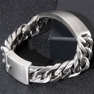 Pulseira de identificação enorme gravável para homens de 18 mm de 18 mm de aço inoxidável fosco em pulseiras de corrente manual joias braçadeira de jóias 220831