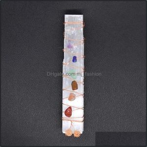 Rock Crystal Quartz Seven Chakra Rock Crystal Quartz Healing Crystals Stones Selenite Stick Wand för Yoga Meditation Spirit MJFashion DH9BO