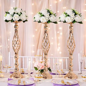 Flores de ouro/ prata Vasos Candle Rack Stand Stand Decor de decoração de casamento Rodovia Floral Bouquet Faculdade Adeços da mesa Pilar de peça central