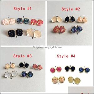 Stud Fashion Druzy Drusy Stone Studörhängen Harts Lava Crystal Earings Gold Color Brand Jewelry for Women Drop Delivery 2021 DHSeller DH1TW