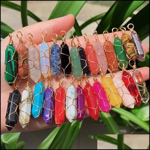 Pendant Necklaces Gold Sier Wire Wrap Chakra Stone Point Pendum Pendant Healing Crystal Reiki Charms For Necklace Jewelr Dhseller2010 Dhhgp