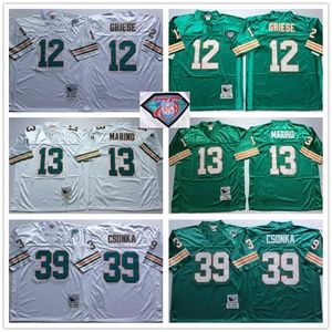 Vintage Miami 75th Dolphin #13 Dan Marino Jersey 12 Bob Griese 39 Larry Csonka Teal Green White White Mens Football Jerseys