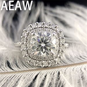 Solitaire Ring Wedding Rings AEAW PT950 2ct Center 75mm EF color Cushion Cut accents double halo ring 220829