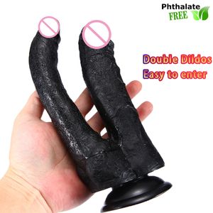 Beauty Items Realistic Double Ended Dildo Dual Sided Headed Penetration G-spot stimulation With Simulated Penile Sucker sexy Toys For Woman