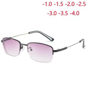 Sunglasses Memory Titanium Half Frame Square Short-sight Women Men Semi-Rimless Nearsighted Sun Glasses -1.0 -1.5 -2.0 To -4.0