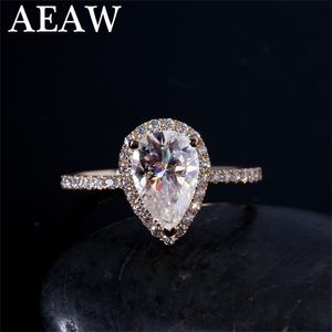 Anel solitário anéis de casamento sólido 14k ouro amarelo df cor 1 halo anel de noivado para mulheres 220829