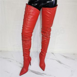 stivale sopra il ginocchio moda rivetto stivali da donna taglie forti cavallo con borchie alte alla coscia Scarpe sexy da donna