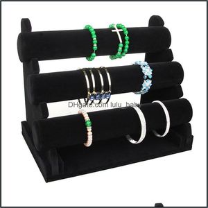Jewelry Stand Jewelry Stand Black Veet 3-Tier Bracelet Watch Bangle Display Holder Showcase T-Bar Storage Necklace Organizer Lulubaby Dhm8S